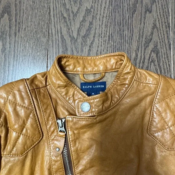 Ralph Lauren Kids Brown Leather Quilted Moto Jacket Size M 8/10 - Picture 6 of 9